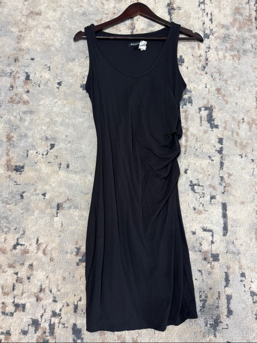 Athleta Petite Black lined dress with ruching on side